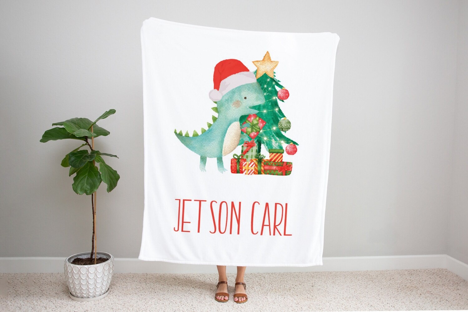 Personalized Kids Name Christmas Blanket, Boy Dinosaur Christmas Blanket, Kids Christmas Gift Idea, Baby Boy Christmas Blanket, Holiday Trex