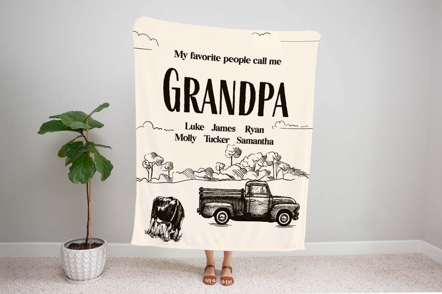 Customized Farmer Grandpa Blanket Fathers Day Christmas Gift For Dad, Grandpa Blanket, Gift For Him, Personalized Dad Blanket With Kids Name