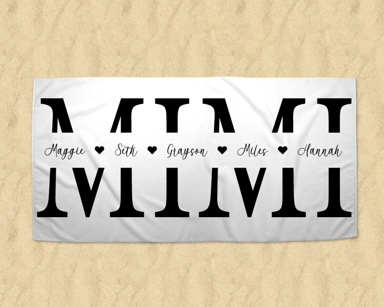 Personalized Beach Towel, Mothers Day Towel, Mothers Day Gift, Summer Gift, Mothers Day Idea, Beach Ideas, Grandkid Name, Grandchild Gift