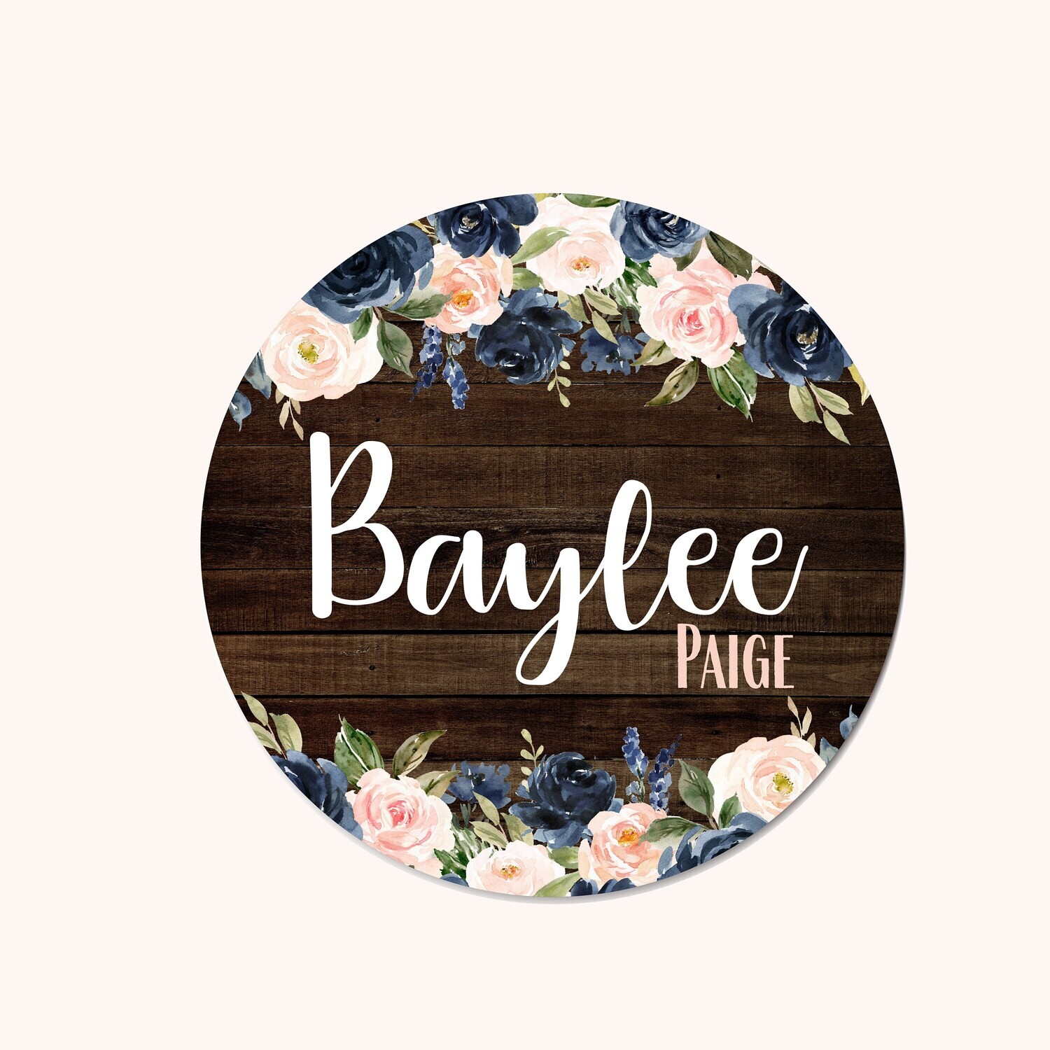 Customized Round Wood Sign, Rose Sign, Circle Sign For Baby Girl, Floral Sign, Personalized Sign With Flowers, Baby Girl Sign, Pink and Blue