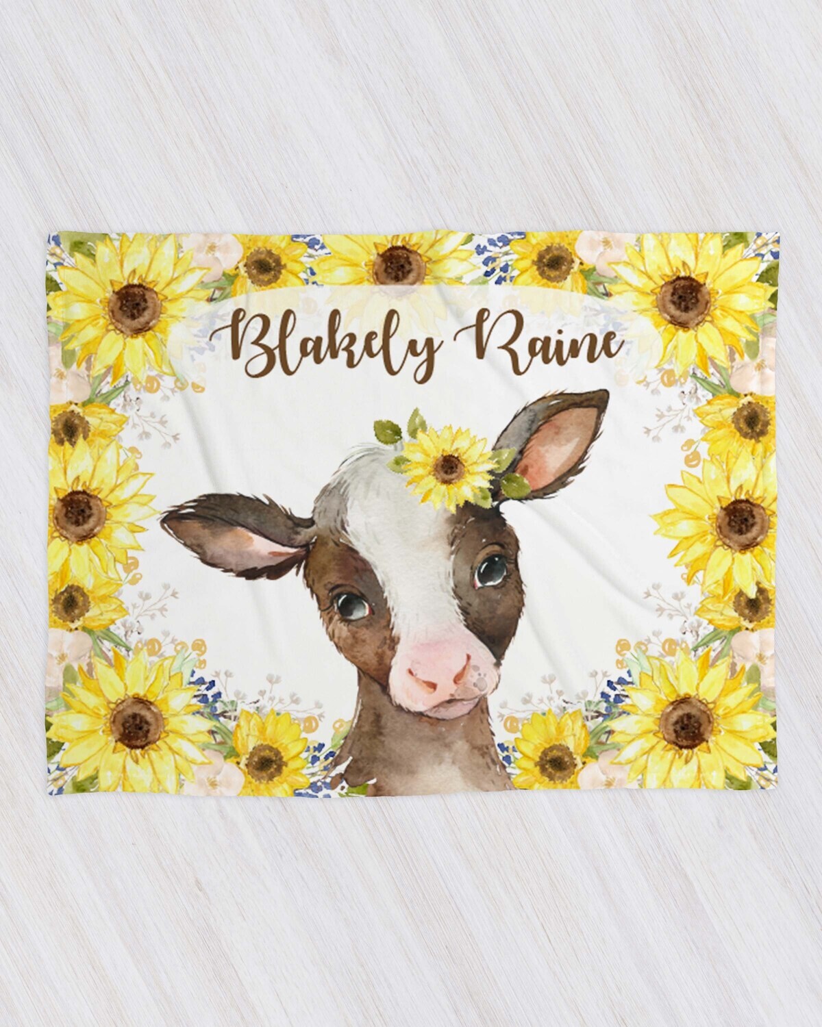 Cow Personalized Baby Girl Blanket, Baby Blanket, Name Baby Blanket,Cow Baby Gift, Farm Baby, Farm Blanket, Blanket Girl, Floral, Sunflower