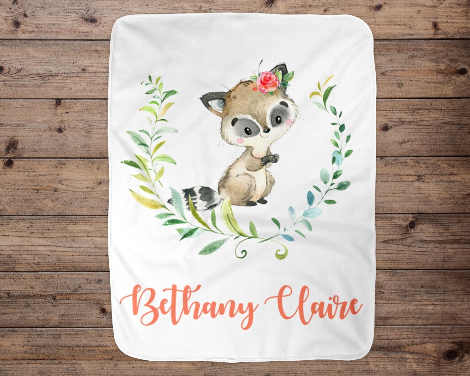Custom Baby Blanket, Baby Blanket, Name Baby Blanket, Raccoon Baby Gift, Girl Baby, Raccoon, Forest, Blanket, Baby Gift, Baby Girl, Wild