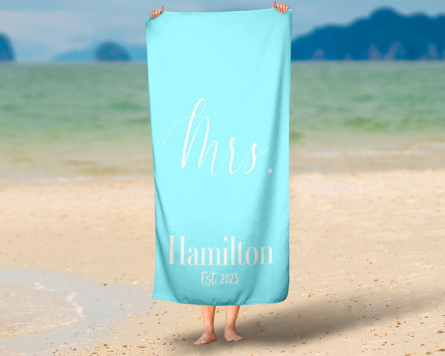 Personalized Bride To Be Name Beach Towel, Mrs. Beach Towel Gift Idea, Summer Wedding Gift, Summer Bride Gift, Beach Idea, Bride Name Towel