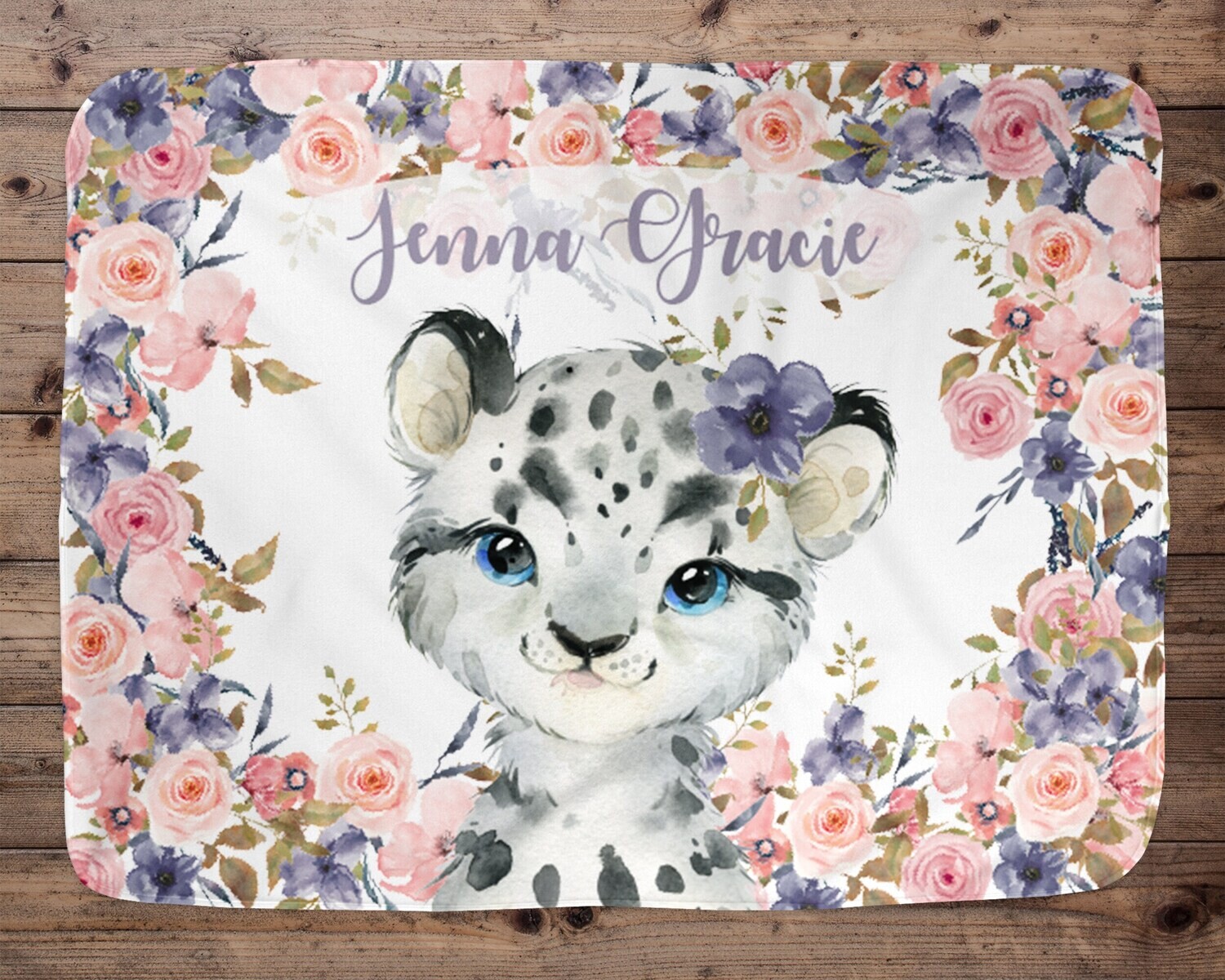 Leopard Customized Baby Girl Blanket, Baby Blanket, Name Baby Blanket, Baby Gift, Baby Leopard, Leopard Blanket, Blanket Girl, Purple Floral