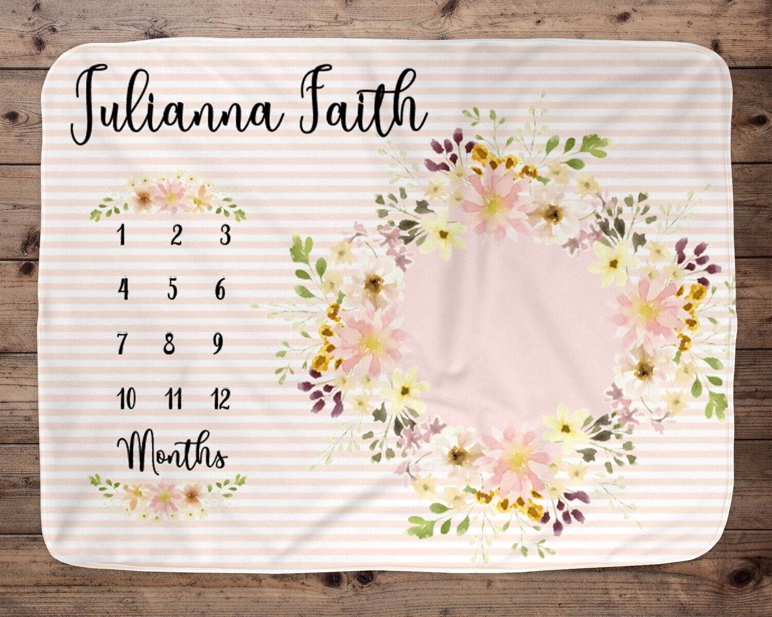 Flower Personalized Milestone Blanket, Baby Age Blanket, Name Baby Blanket, Flower Baby Gift, Girl, Floral Blanket, Blanket Girl, Photo prop