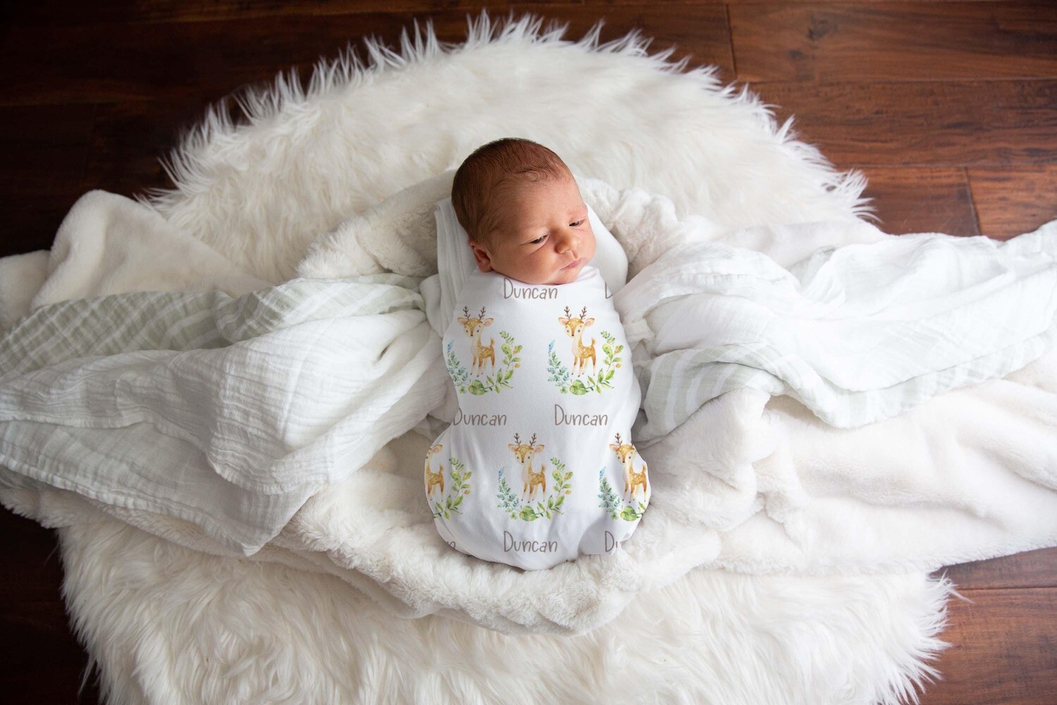 Customized Woodland Deer Baby Boy Name Swaddle Blanket Gift Idea, Woodland Animal Baby Swaddle For Baby Boy, Newborn Baby Deer Name Swaddle