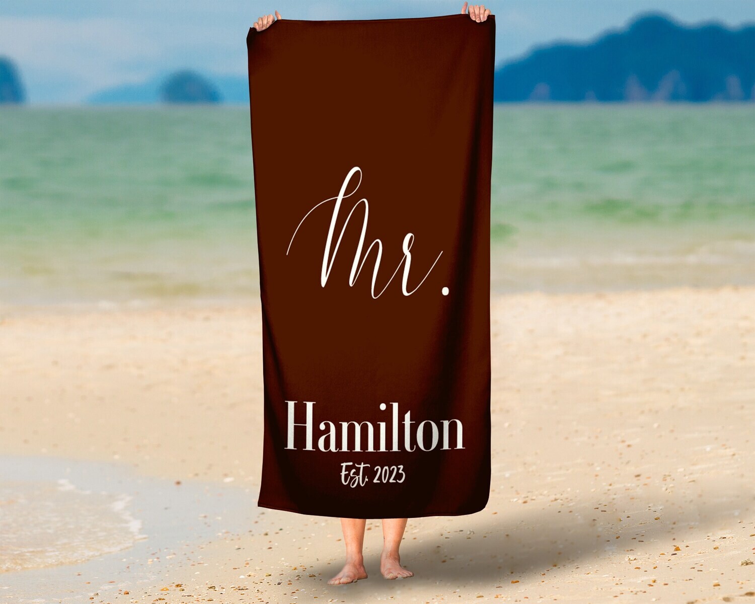 Personalized New Groom Name Beach Towel, Mr. Beach Towel Gift Idea, Summer Wedding Gift, Summer Bride Gift, Beach Idea, Bride Name Towel