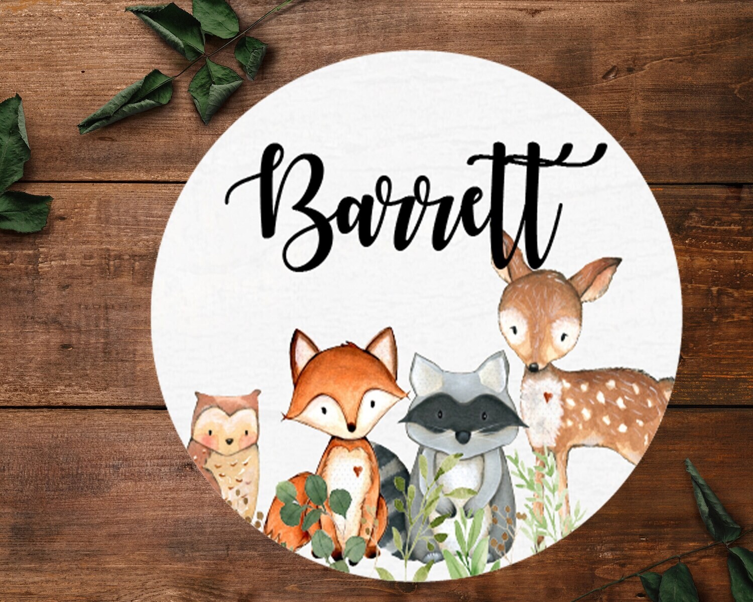 Customized Round Sign,Woodland Name Sign, Circle Sign For Baby Boy, Animal Sign, Personalized Woodland Sign, Baby Sign, Boy Nursery Decor