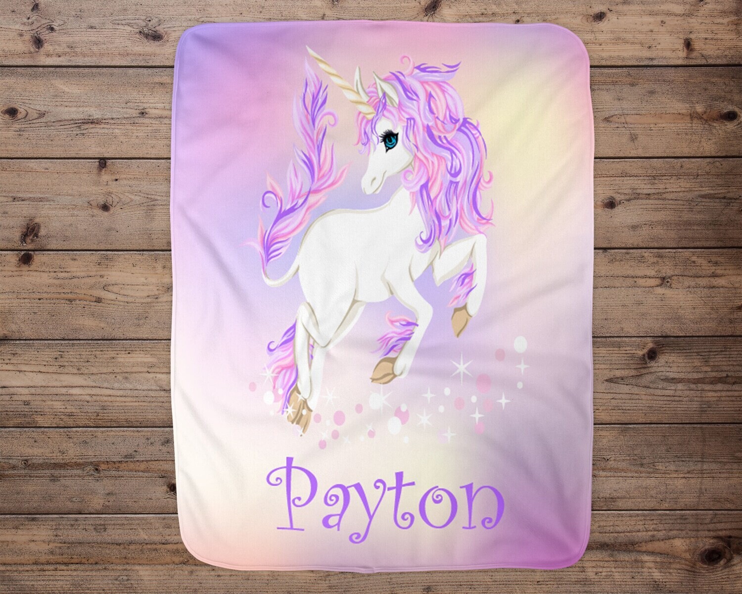 Personalized Pink And Purple Unicorn Girl Name Blanket, Unicorn Kid Blanket, Unicorn Rainbow Little Girl Room Decor, Pink Unicorn Bedroom