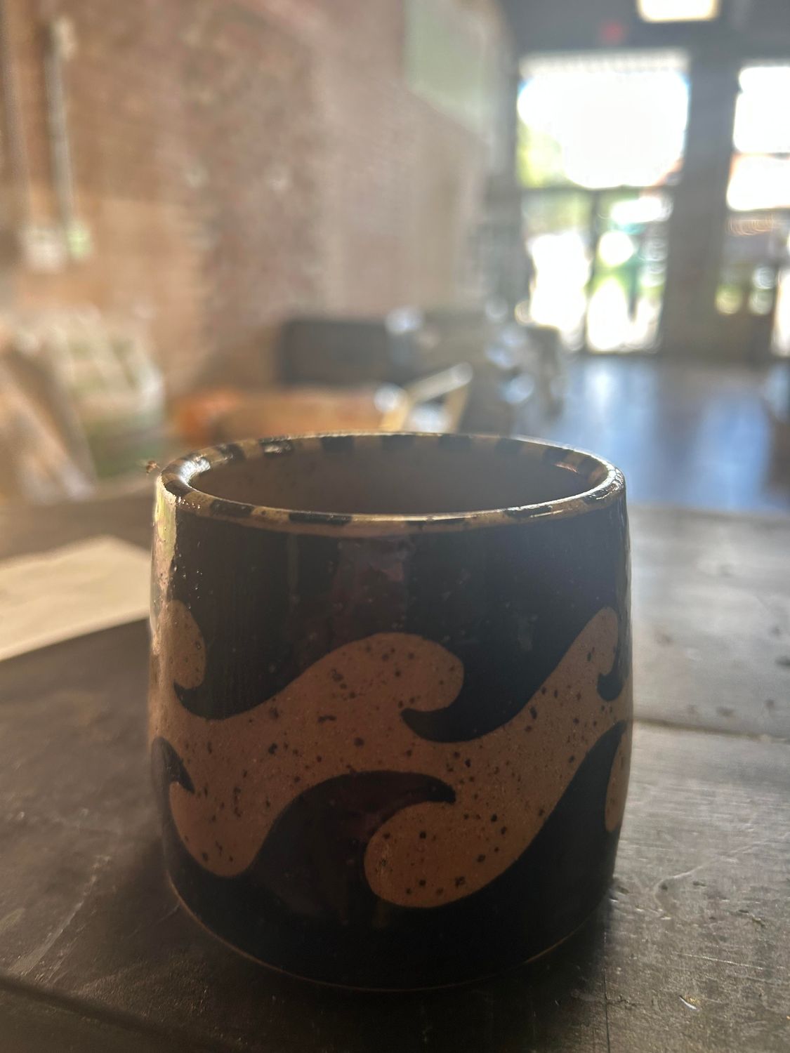 Sam's Pottery: 024 Black and Tan waves 4 inch pot