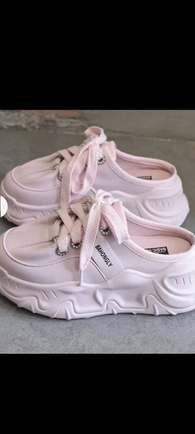 Leather slip-on lazy thick-soled slippers 2023 new heightened muffin slippers half-slippers external-wear slippers