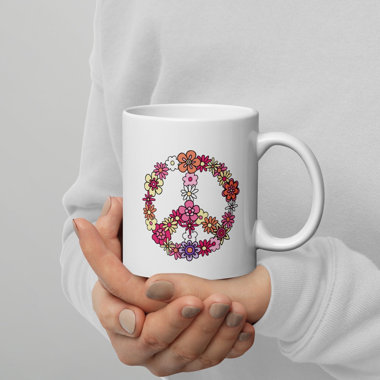 Peace Sign White Glossy Mug