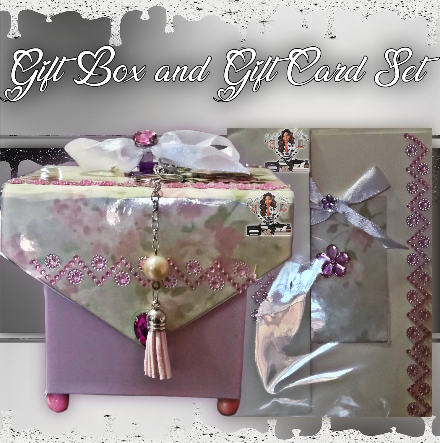 Handmade Lavender and Pale Green Gift Box And Gift Card Set