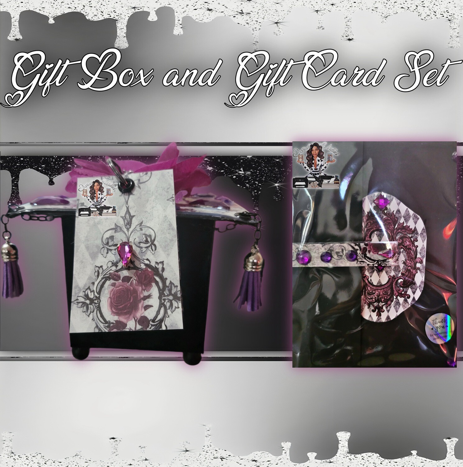 Handmade Black, Purple and White Gift Card With Matching Gift Card