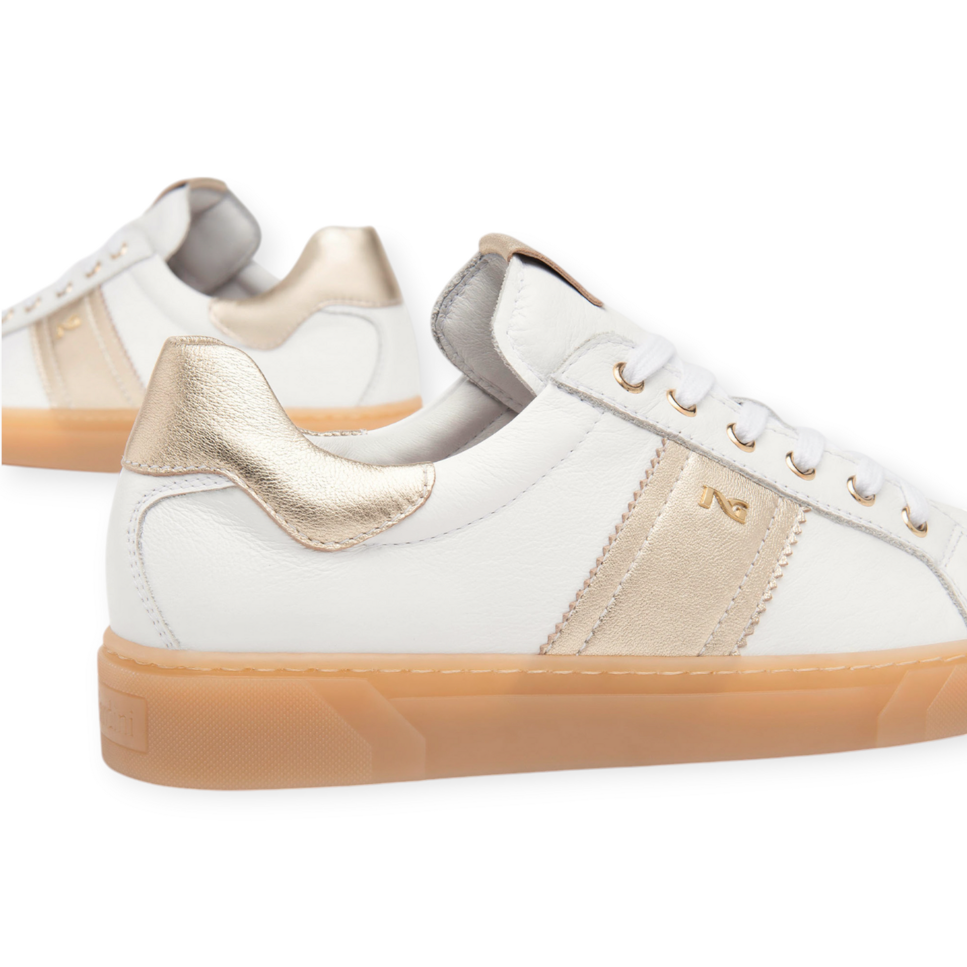 NeroGiardini Sneakers cuir blanc doré