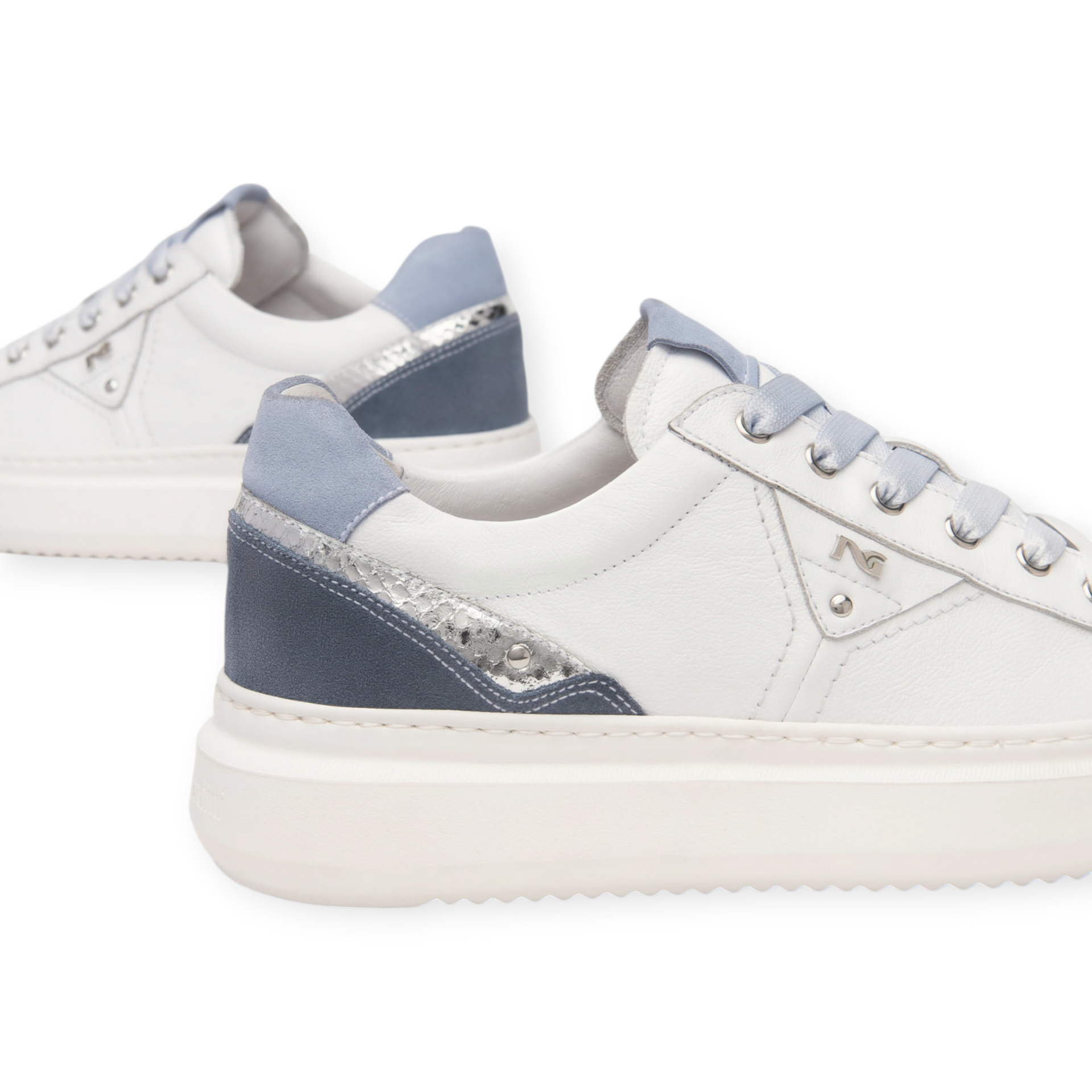 NeroGiardini Sneakers cuir blanc/bleu