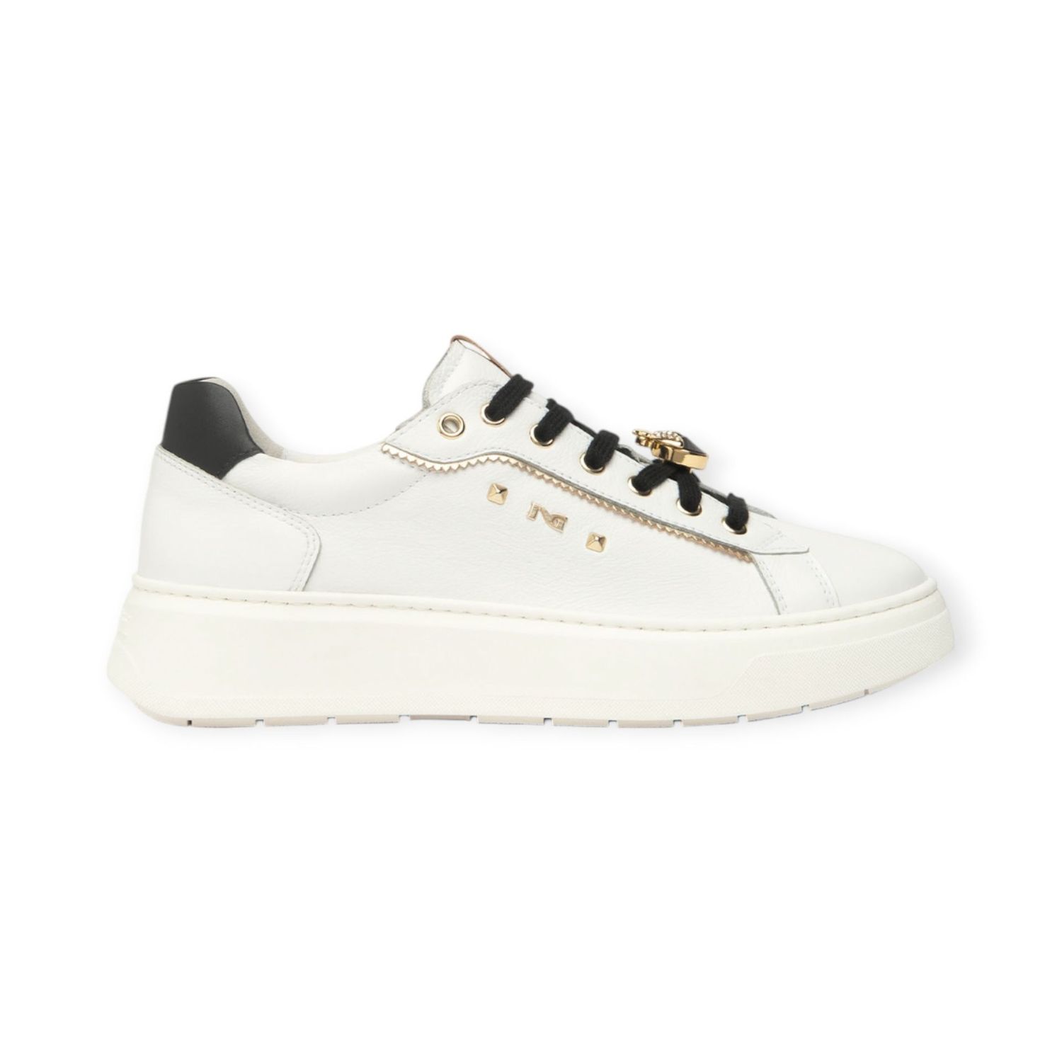 Sneakers blanches bijoux noirs