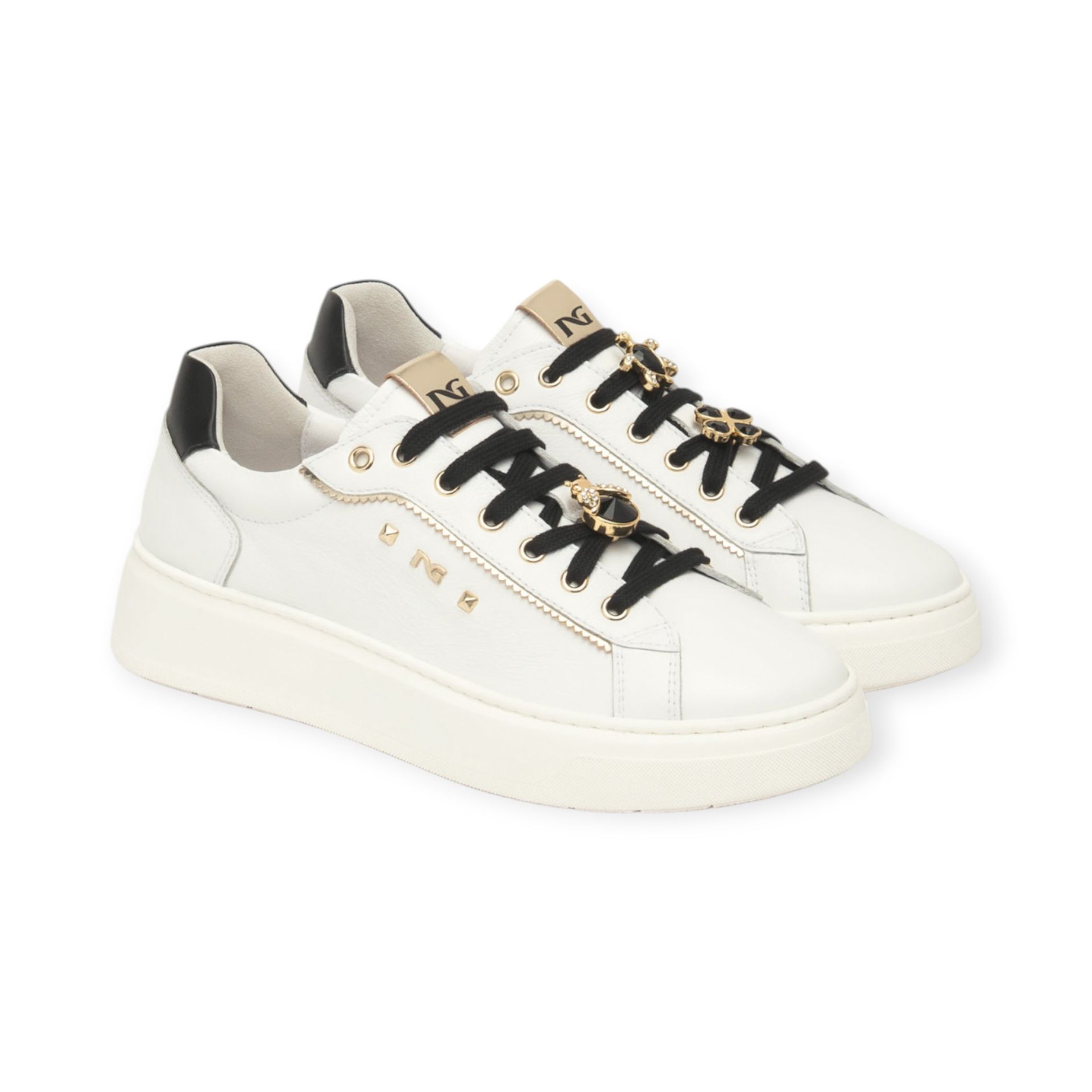 NeroGiardini Sneakers blanches bijoux noirs
