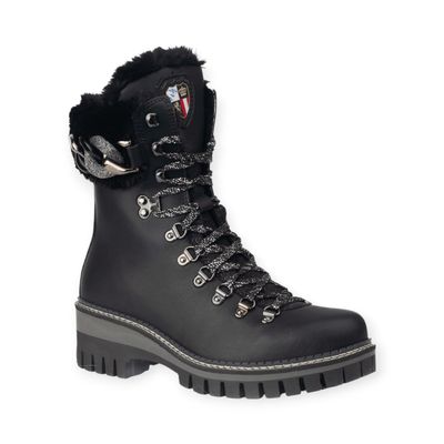 NIS Bottine noire en cuir avec col en fourrure et accessoire