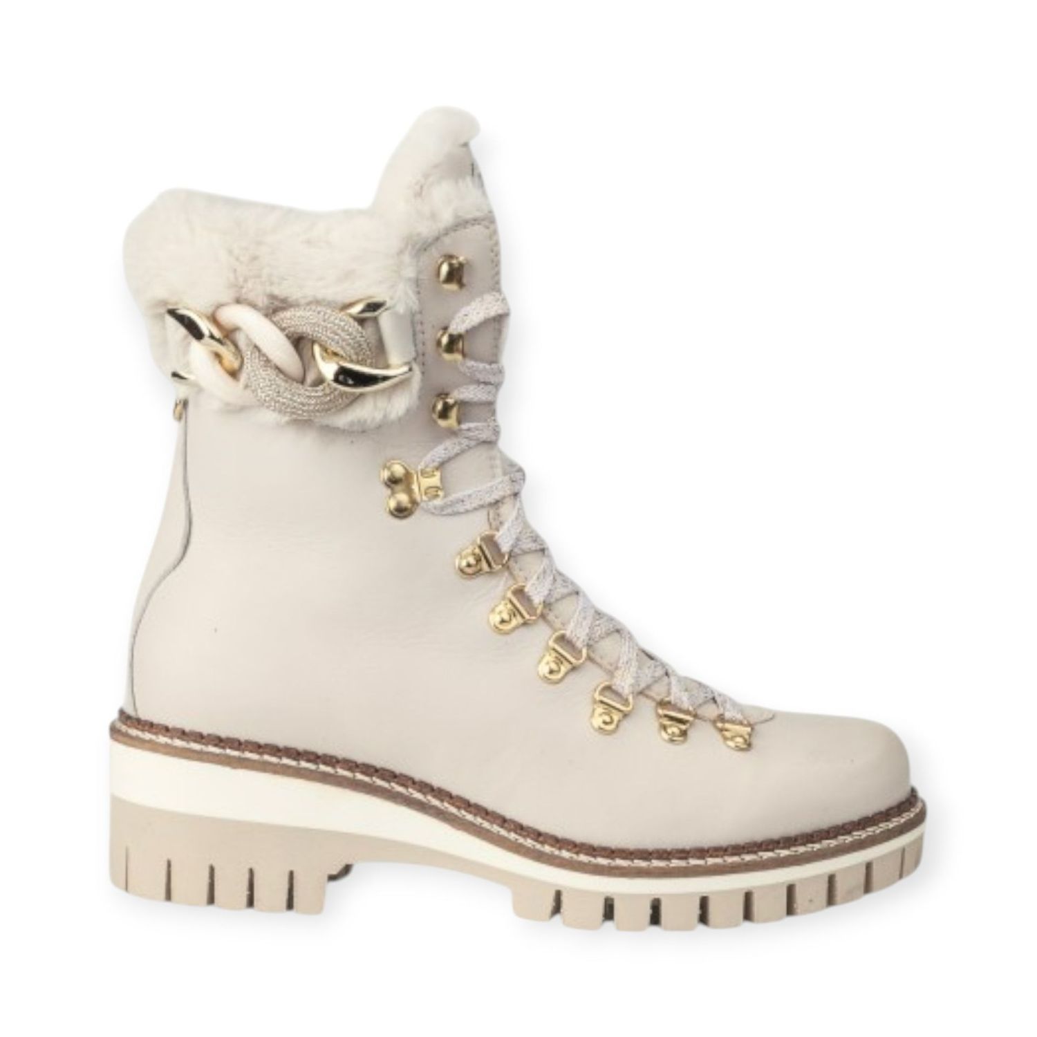 NIS Bottine en cuir avec col en fausse fourrure et accessoire