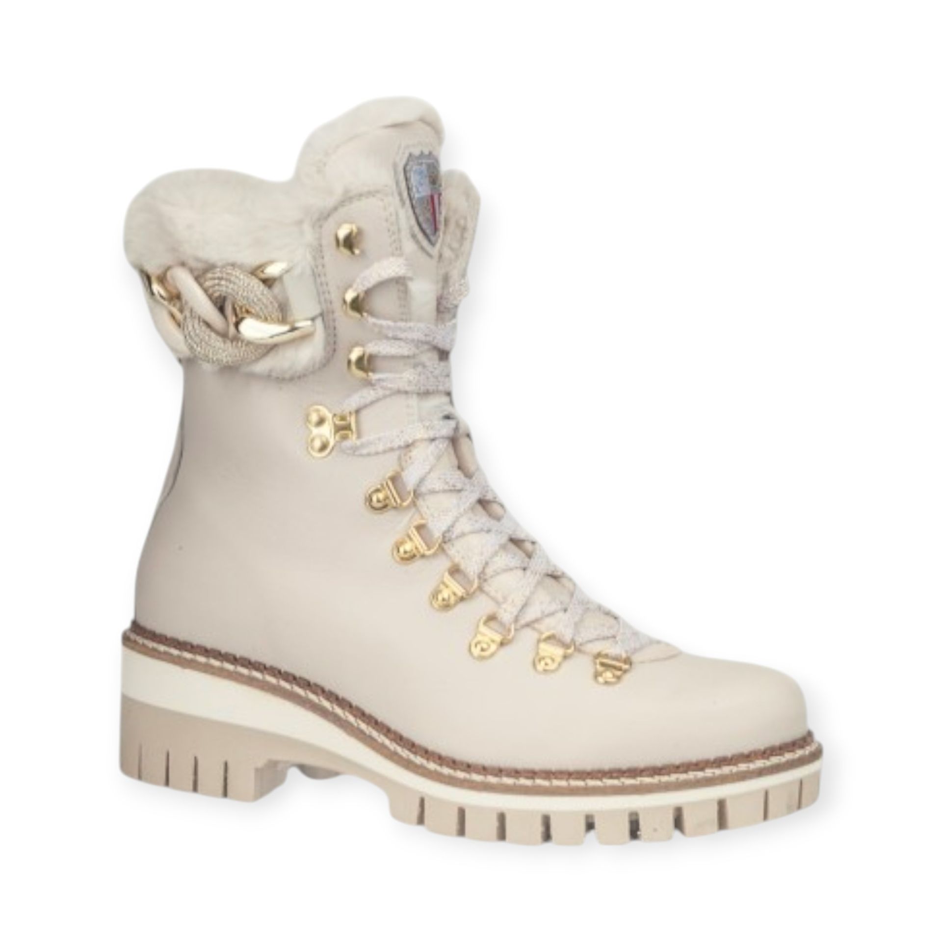 NIS Bottine en cuir avec col en fausse fourrure et accessoire