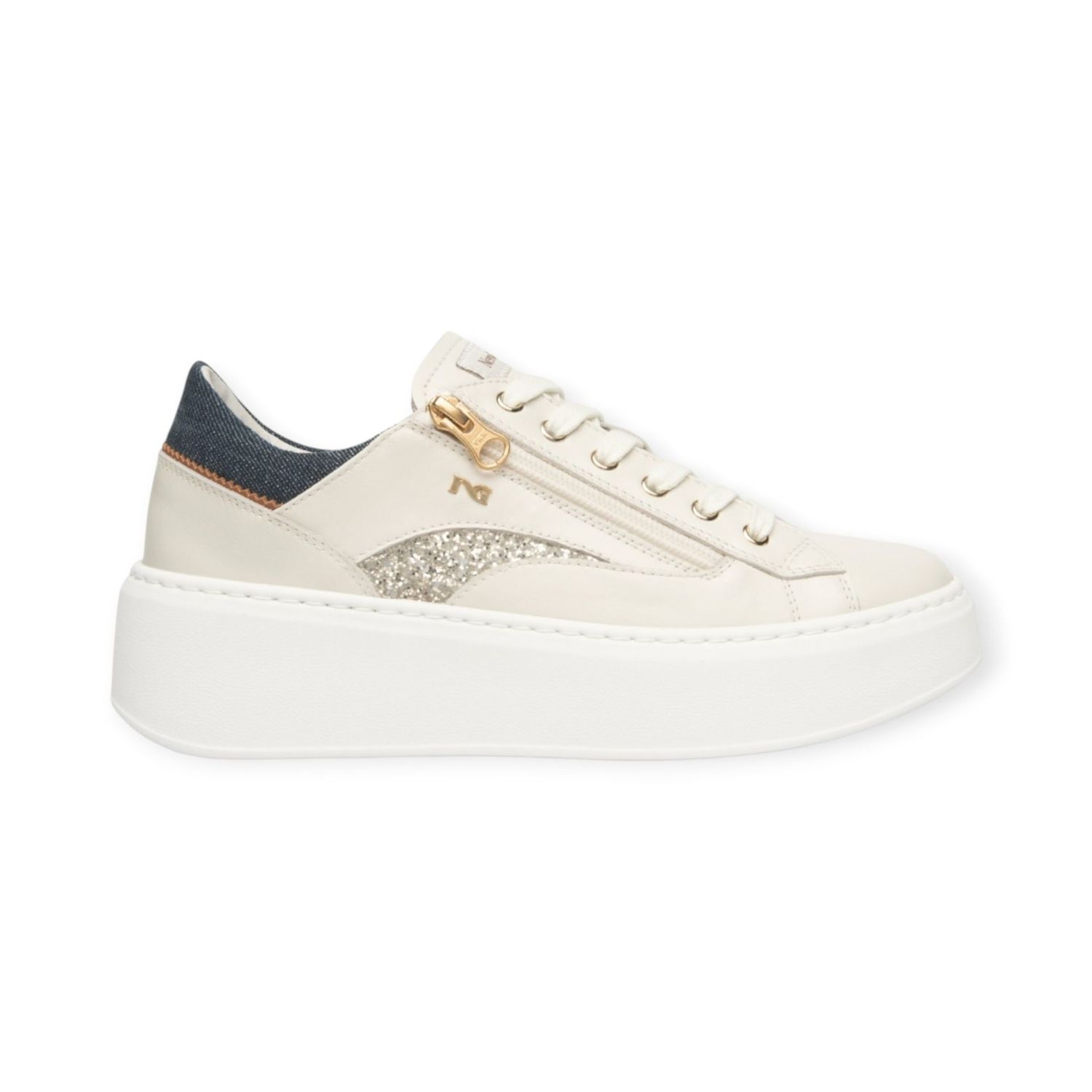 NeroGiardini Sneakers cuir beige/jeans foncé