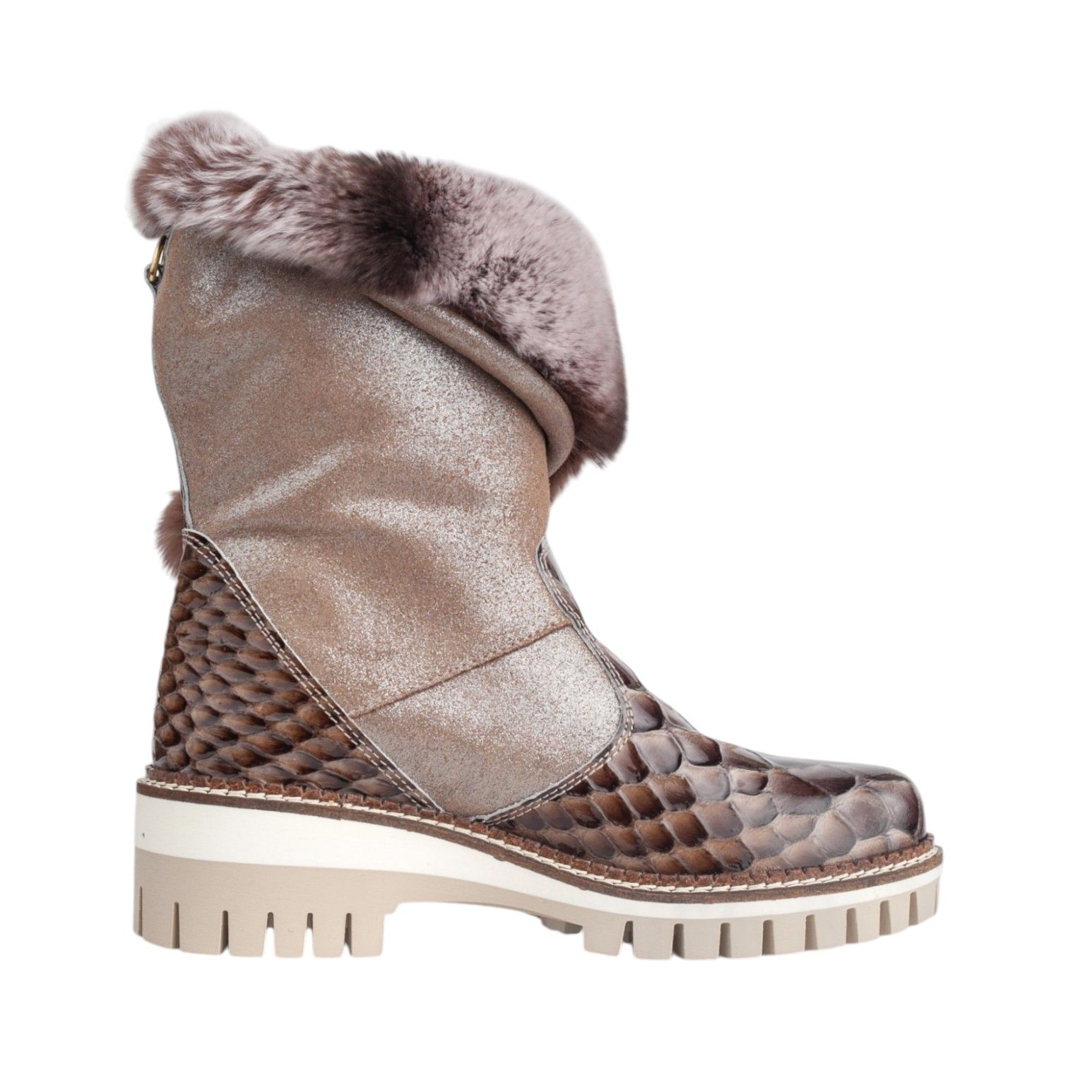 NIS Bottine taupe avec col fourrure