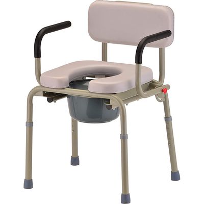 DROP ARM COMMODE PADDED GRAY