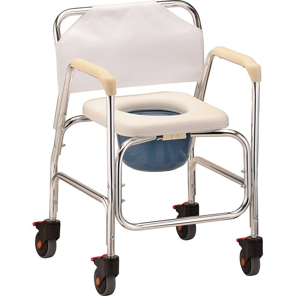 SHOWER COMMODE W/WHEELS, Case Qty: 1/cs, Units: EACH, WT Cap: 250 lb.