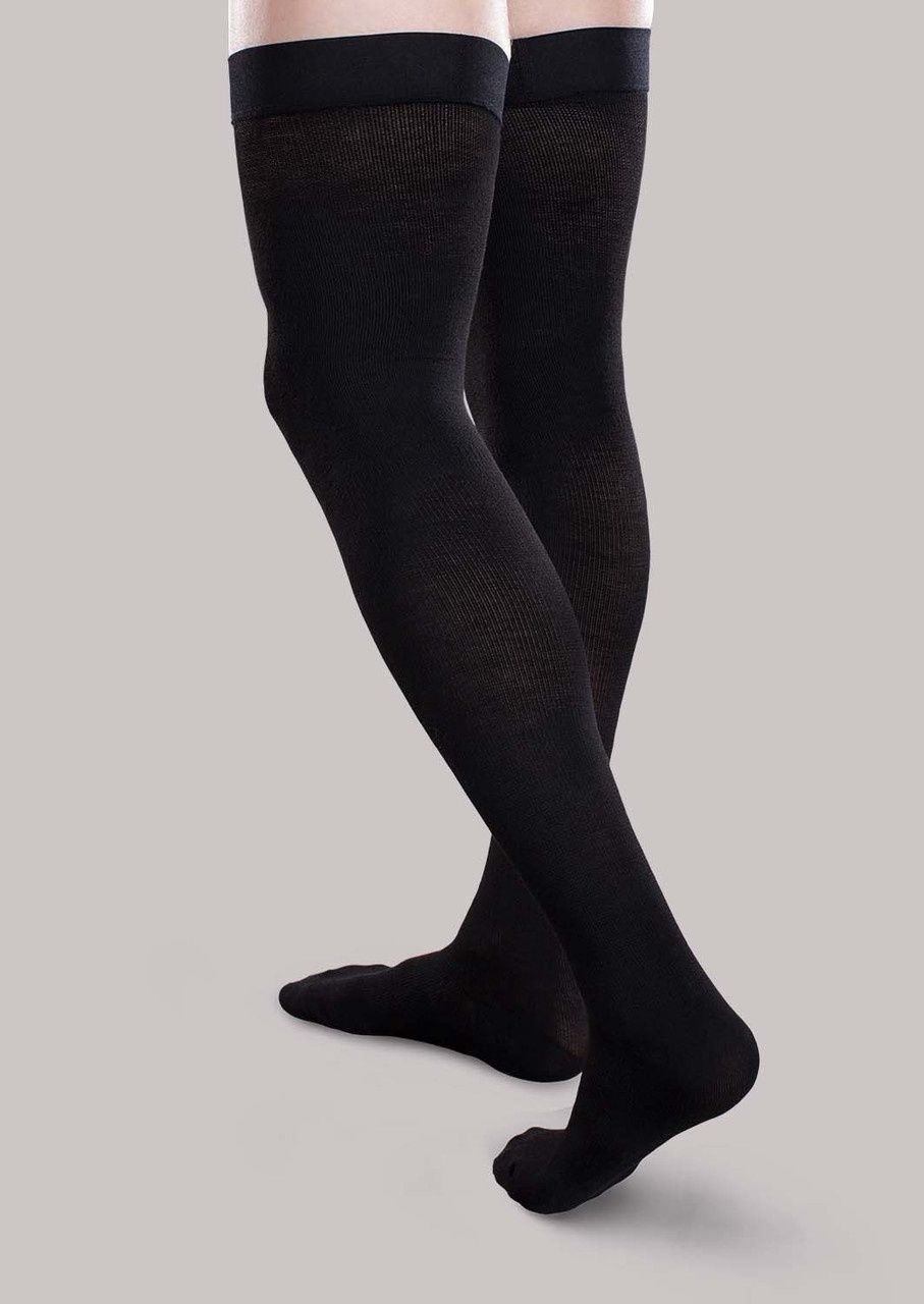 Core-spun 20-30mmHg Gradient Compression Thigh High Support Socks, Size: SM SHORT, color: Black