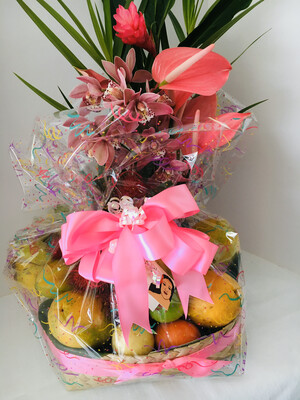 Hawaiian Fruit Basket with Flowers