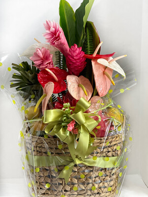 Hawaiian Fruit Basket with Tropical Flowers