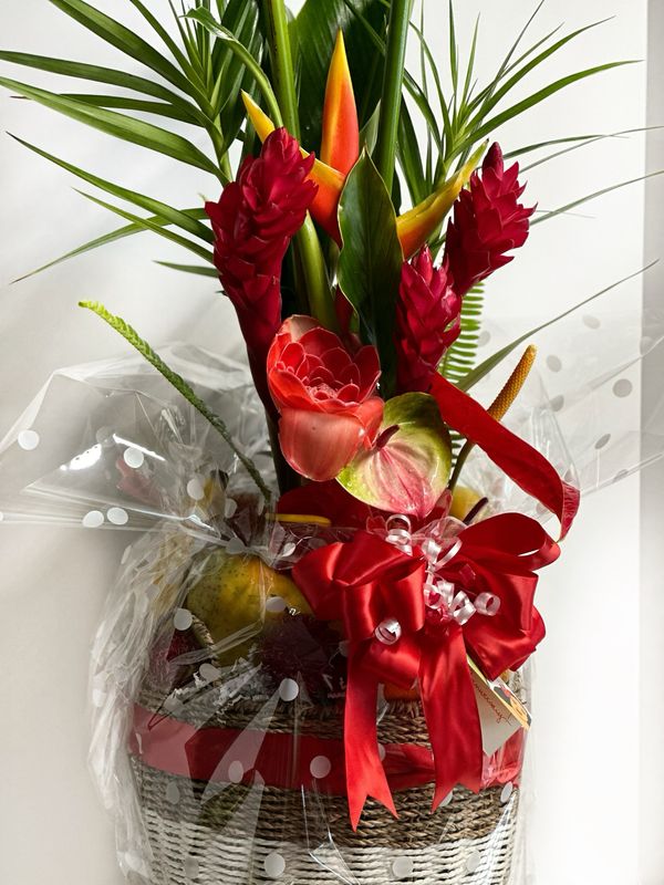 Hawaiian Fruit Basket with Tropical Flowers