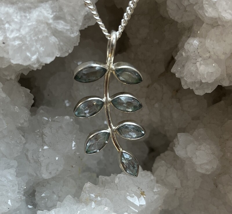 Real Silver Blue Topaz Leaf Pendant