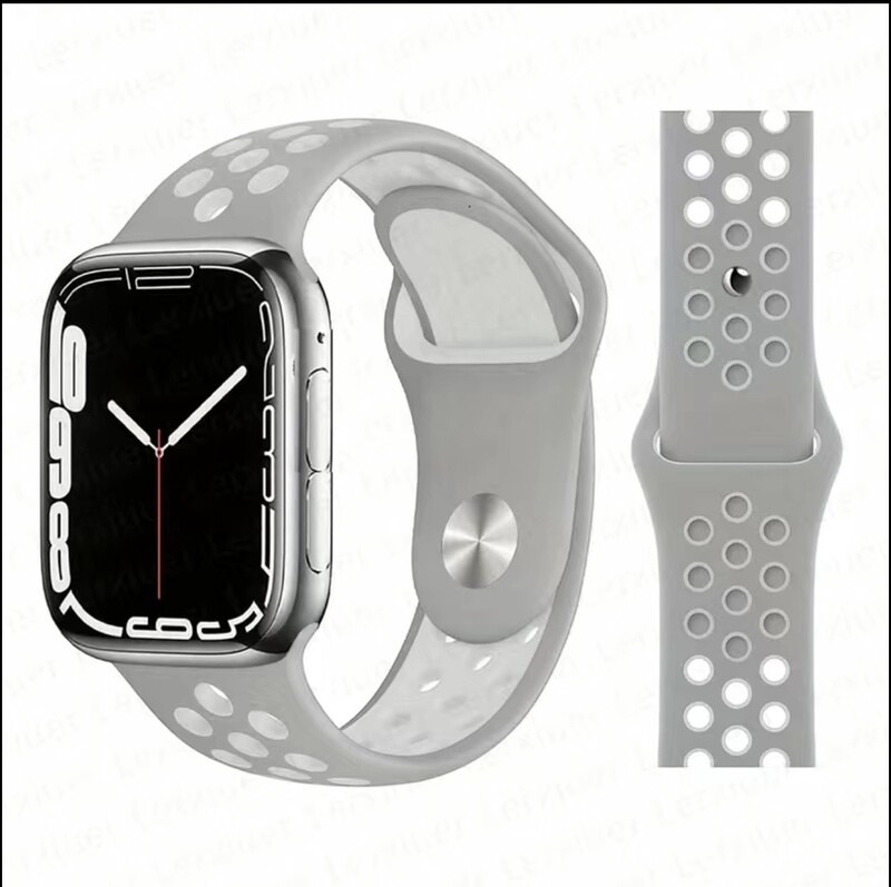 Silver silicone sport strap for apple watch