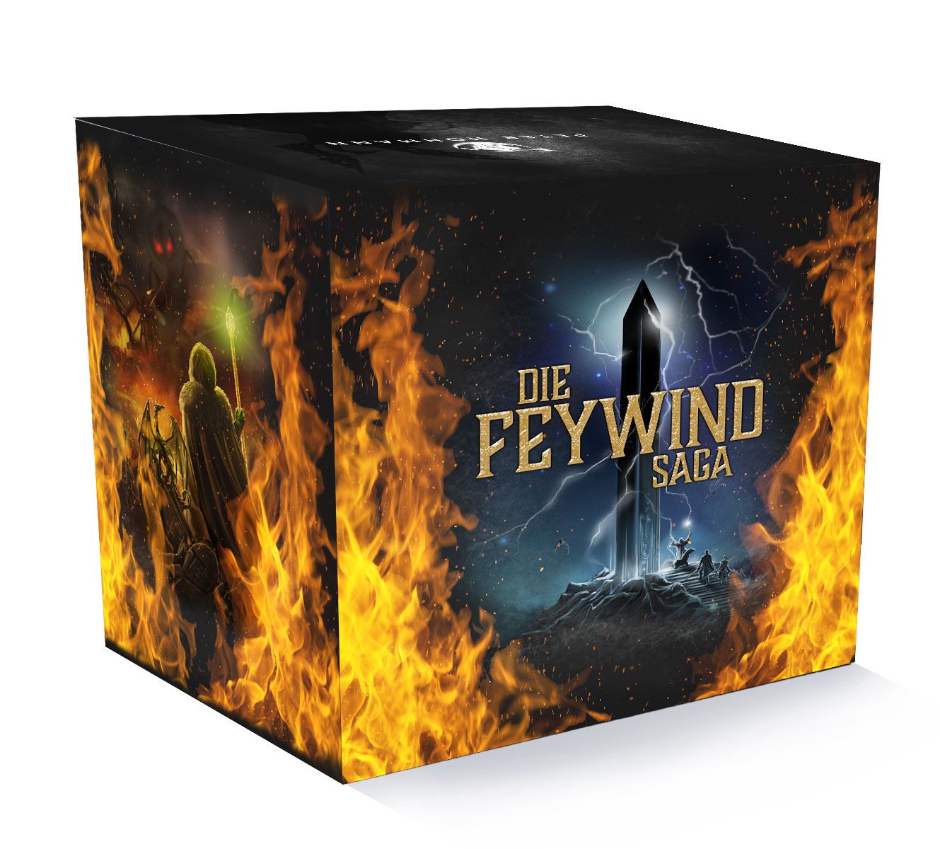 Buchschuber mit den 8 Hardcovern der FEYWIND-Saga