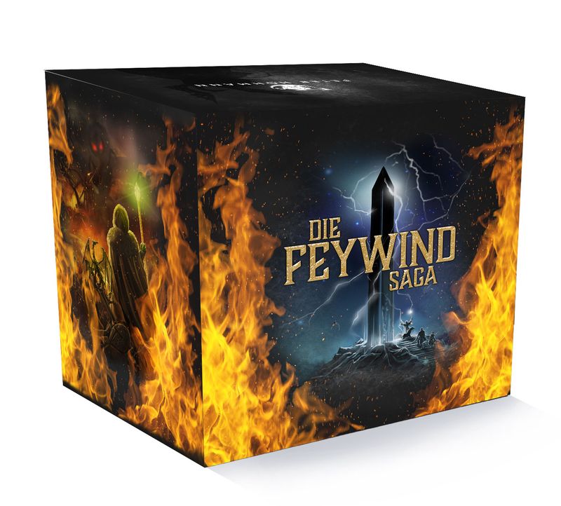 Buchschuber mit den 8 Hardcovern der FEYWIND-Saga