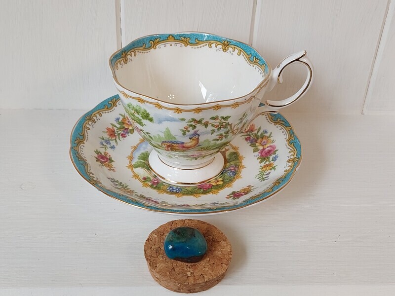 CHRYSOCOLLA ~ Floral Bird Cup &amp; Saucer