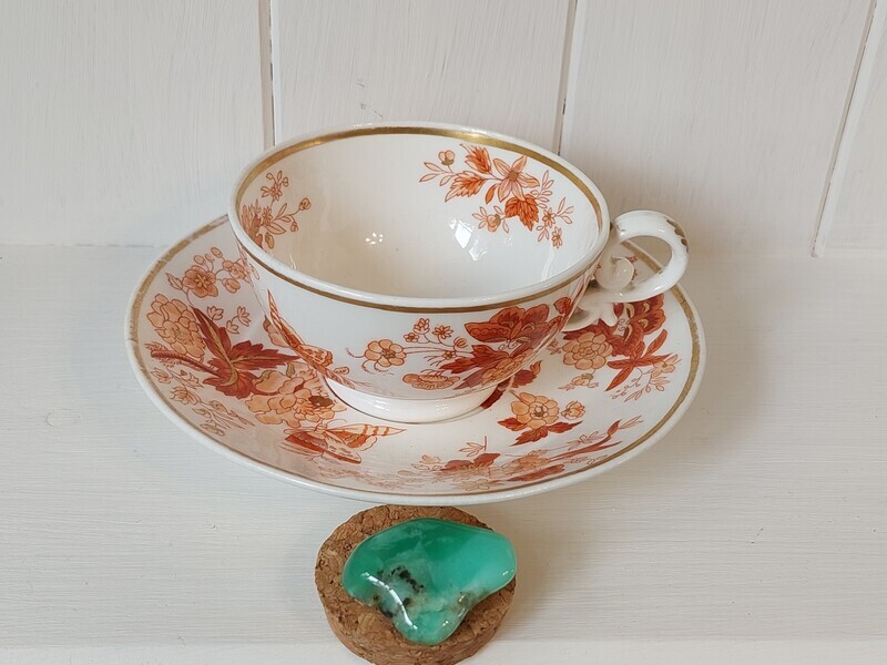 CHRYSOPRASE ~ Orange Floral Cup &amp; Saucer