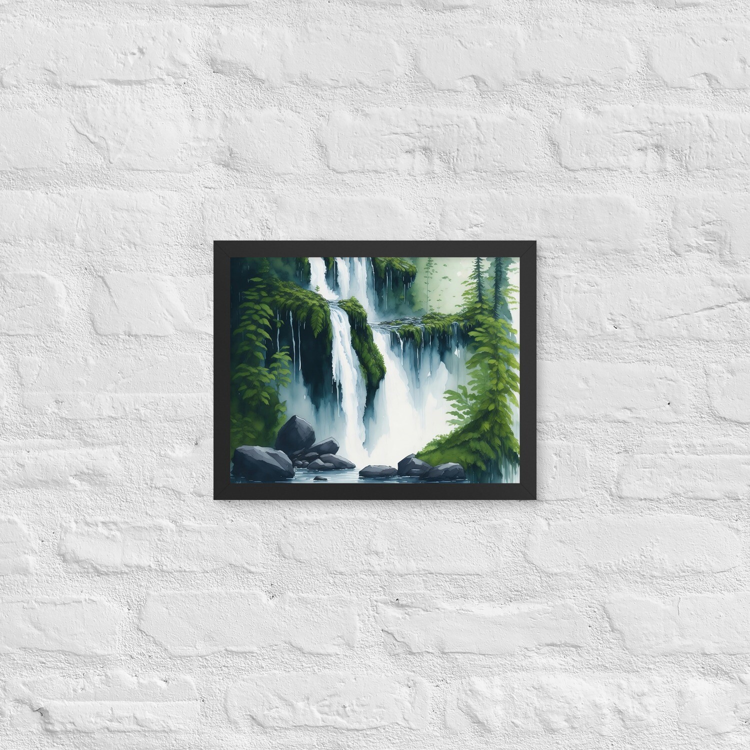 &quot;Enchanting Watercolor Painting: Tranquil Forest with Lush Trees, Vibrant Green Leaves, and Serene Stream