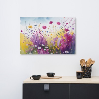&quot;Whimsical Wildflower Meadow: Delicate Watercolor Painting with Blooming Flowers in Shades of Pink, Purple, and Yellow