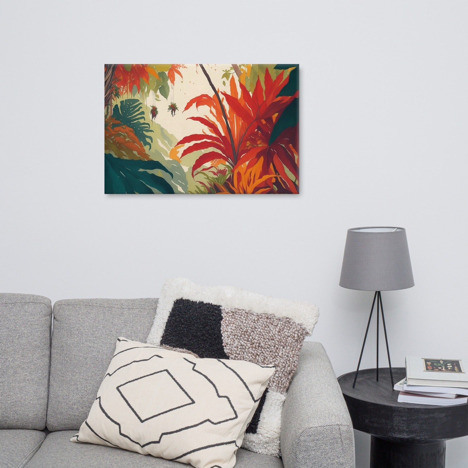 Tropical Rainforest Splendor: Vibrant Watercolor Painting of Exotic Plants and Flowers in Brilliant Shades