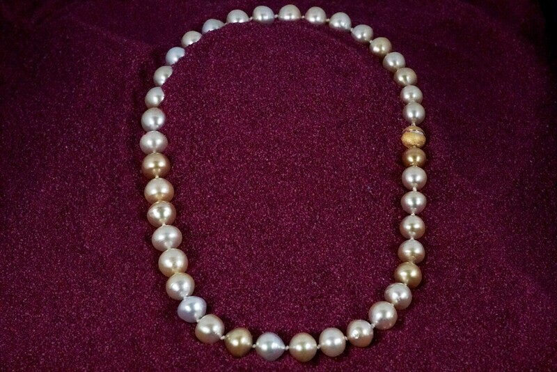 Yellow gold color real PEARL NECKLACE With Gift BOX, Luxury beaded jewelry, High Quality Choker With Magnetic Clasp