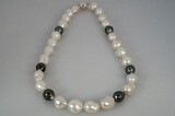 WHITE And BLACK Pearl Dainty NECKLACE, 50cm Avant Garde Style Beaded Chain Choker With Wooden Gift Box