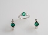 Natural Emerald Ring, EMERALD JEWELRY SET, Diamonds Earrings, 14ct White Gold Natural Stone And Diamond Unique Ring And Earrings for her