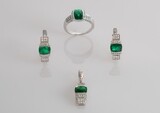 EMERALD PENDANT, DIAMONDS Earrings, Natural Emerald Ring, Natural Stone White Gold Jewelry Luxury Jewelry Set Best Gift For Your Loved Once