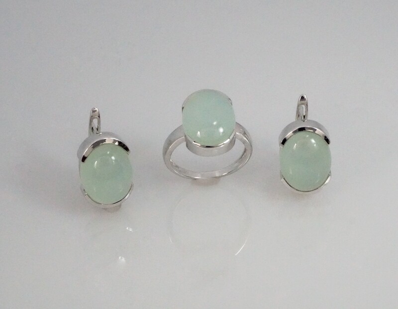 Natural CHALCEDONY Stone RING And EARRING Jewelry Set For Women, Green Aqua March Birthstone Jewelry, Presents For Wife, Girlfriend, Fiancé