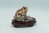 FROG FIGURINE, Frog Sculpture, Frog STATUE, Silver Figurine, Adorned With Multicolor Stones Figurine Best Decoration Gift For Table, Shelf