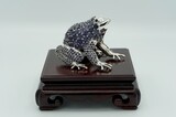 FROG FIGURINE, Miniature STATUE, Small Sculpture, Metal Frog Figurine Adorn With Iolite Stone Perfect Addition To Any Home Décor