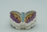 Butterfly Pill Box, Pill Organizer, PORTABLE PILL CASE, Adorable Silver Pill Case With Colorful Precious Stones Unique Present For Father